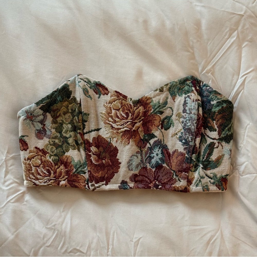 Aritzia Floral Strapless Crop Top